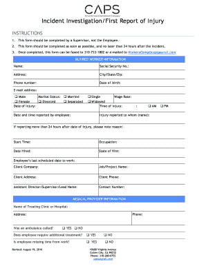 Incident InvestigationFirst Report of Injury CAPS Payroll  Form