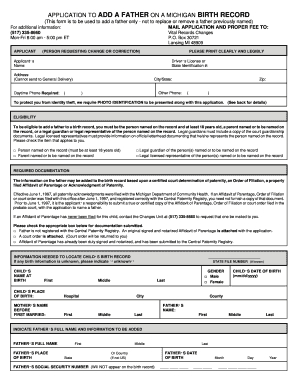 Application to Add a Father on a Michigan Birth Record Garden City  Form