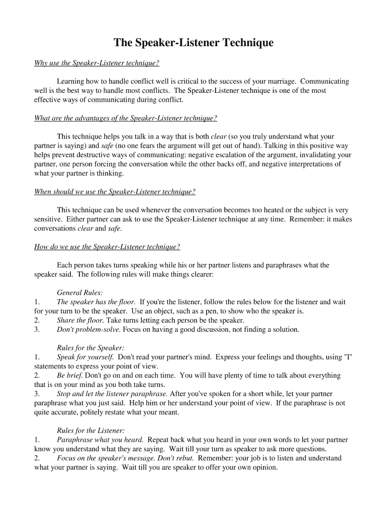 Speaker Listener Technique PDF  Form