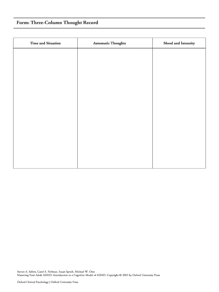 3 Column Thought Record PDF  Form