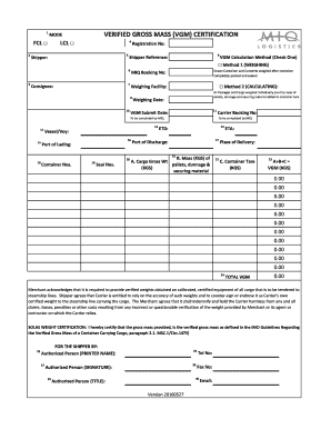 Vgm Certificate Template  Form