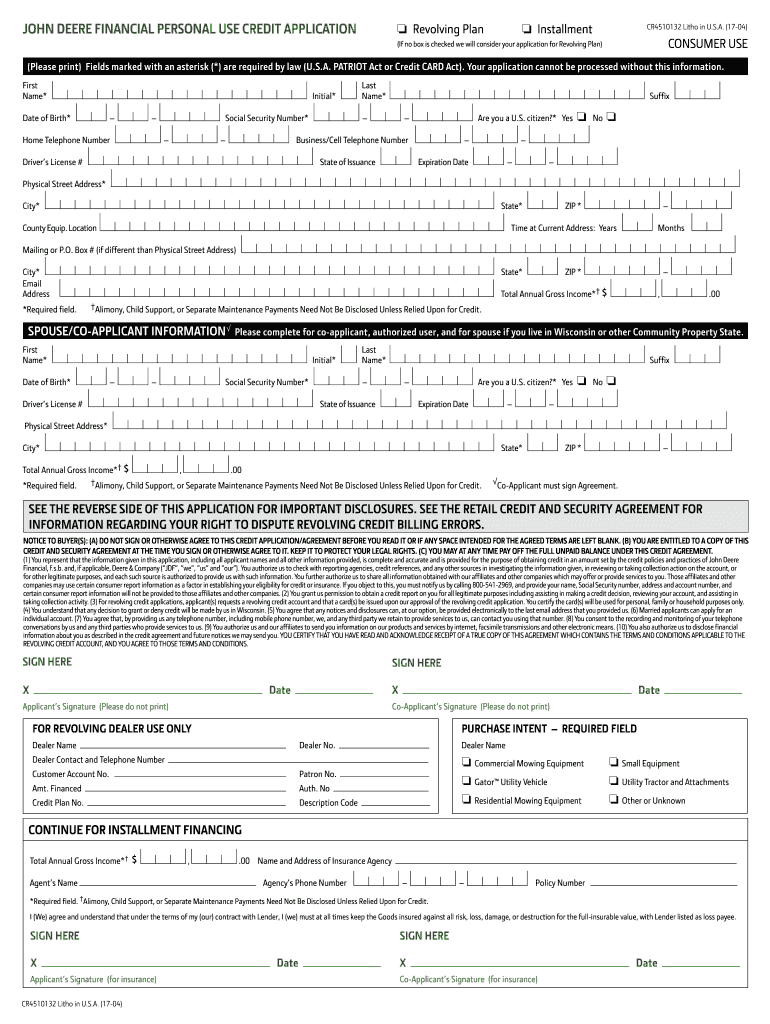 Get and Sign John Deere Credit Application Form 2017-2022
