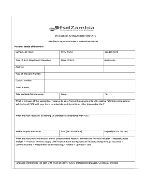 Internship Application Template  Form