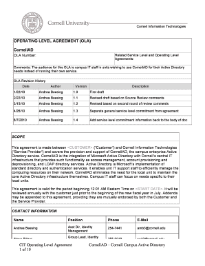 OPERATING LEVEL AGREEMENT OLA  Form