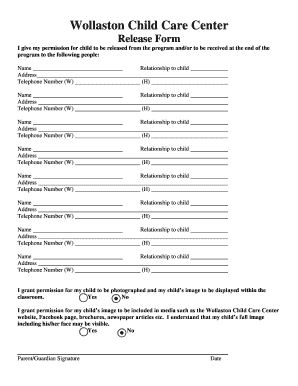 Get and Sign Wollaston Child Care Center  Form