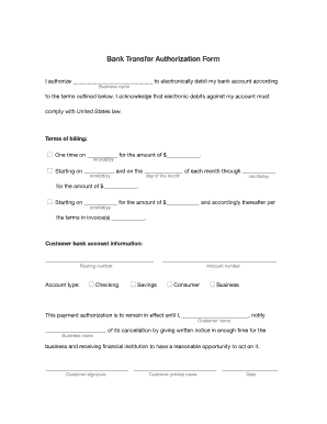 Bank Transfer Authorization Form