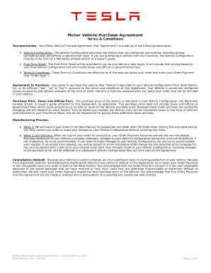 Tesla Motor Vehicle Purchase Agreement  Form