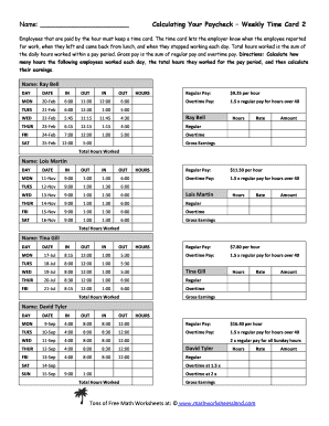 Section 1 3 Weekly Time Card Answer Key  Form