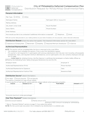 City of Philadelphia Deferred Compensation Plan Distribution  Form