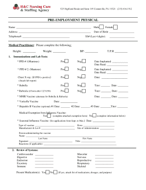  Pre Employment Physical Form 01 21 11 H&amp;C Nursing Care 2017-2024