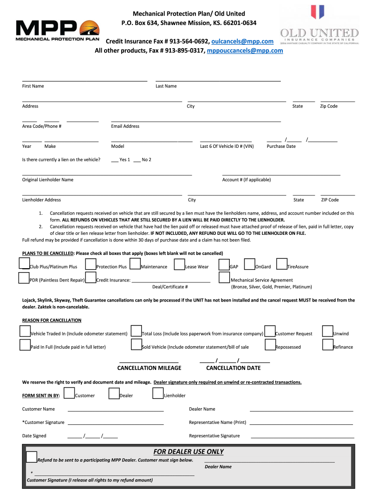 Mechanical Potection Plan Form