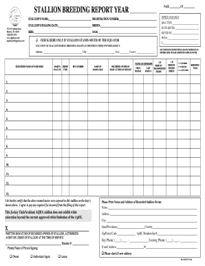 Stallion Breeding Report Appaloosa Horse Club  Form