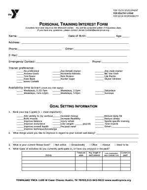 Medical History Form for Personal Training