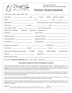 PATIENT QUESTIONNAIRE BHSkin  Form