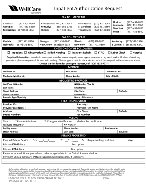 Inpatient Authorization Request WellCare  Form