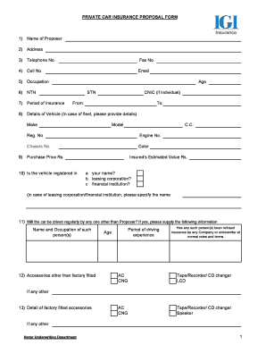 Motor Vehicle Proposal Form Revised IGI Insurance