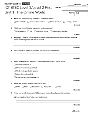 ICT BTEC Level 1Level 2 First Unit 1 the the North School  Form