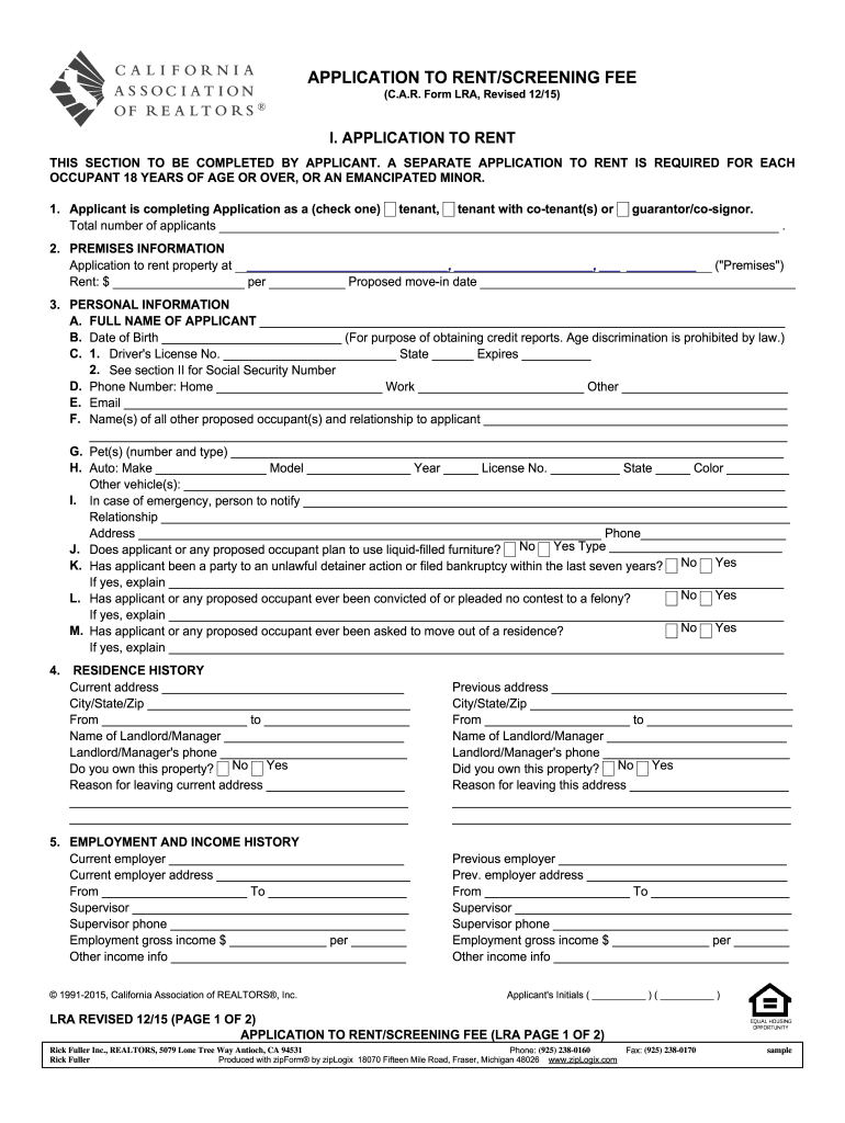 Application to Rentscreening Fee Rick Fuller Inc  Form
