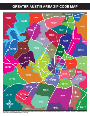 Printable Austin Zip Code Map  Form