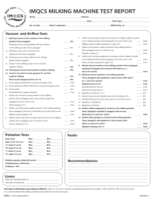 IMQCS MILKING MACHINE TEST REPORT  Form