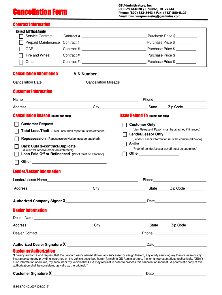 Gs Administrators Cancellation Form