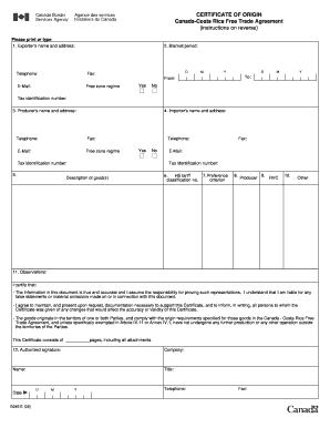 Canada Costa Rica Trade Agreement  Form