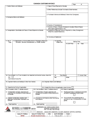 Canada Customs Invoice Farrow  Form