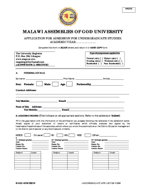 Malawi Assemblies of God University Application Form