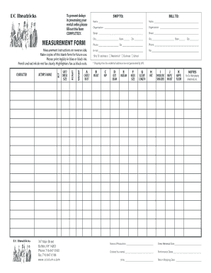 Costume Measurement Sheet PDF  Form
