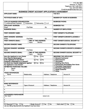 BUSINESS CREDIT ACCOUNT APPLICATION & AGREEMENT COVER PAGE  Form