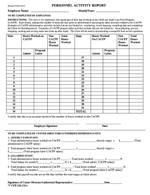 Personnel Activity Report  Form
