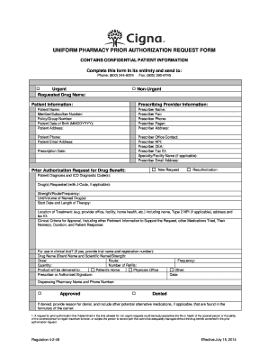  UNIFORM PHARMACY PRIOR AUTHORIZATION REQUEST FORM Cigna 2014
