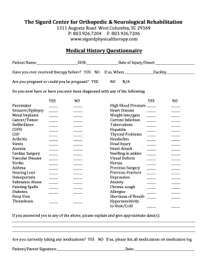 Medical History Questionnaire  Form