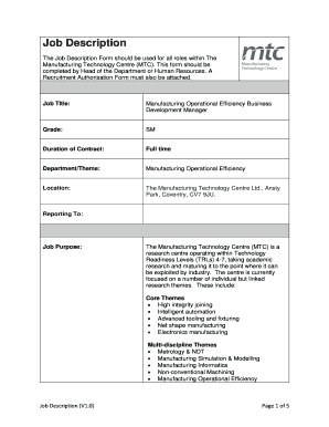 Job Description Form Completed Example the Manufacturing