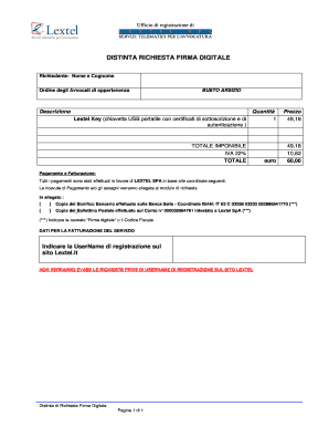 Distinta Richiesta Firma Digitale Visura  Form