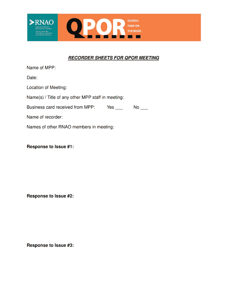 RECORDER SHEETS for QPOR MEETING Name of MPP Date  Form