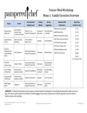 Pampered Chef Zer Meals Menu 4  Form