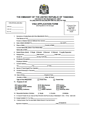 Tanzania Visa Application  Form