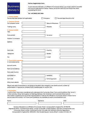Partner Registration Form Business Money