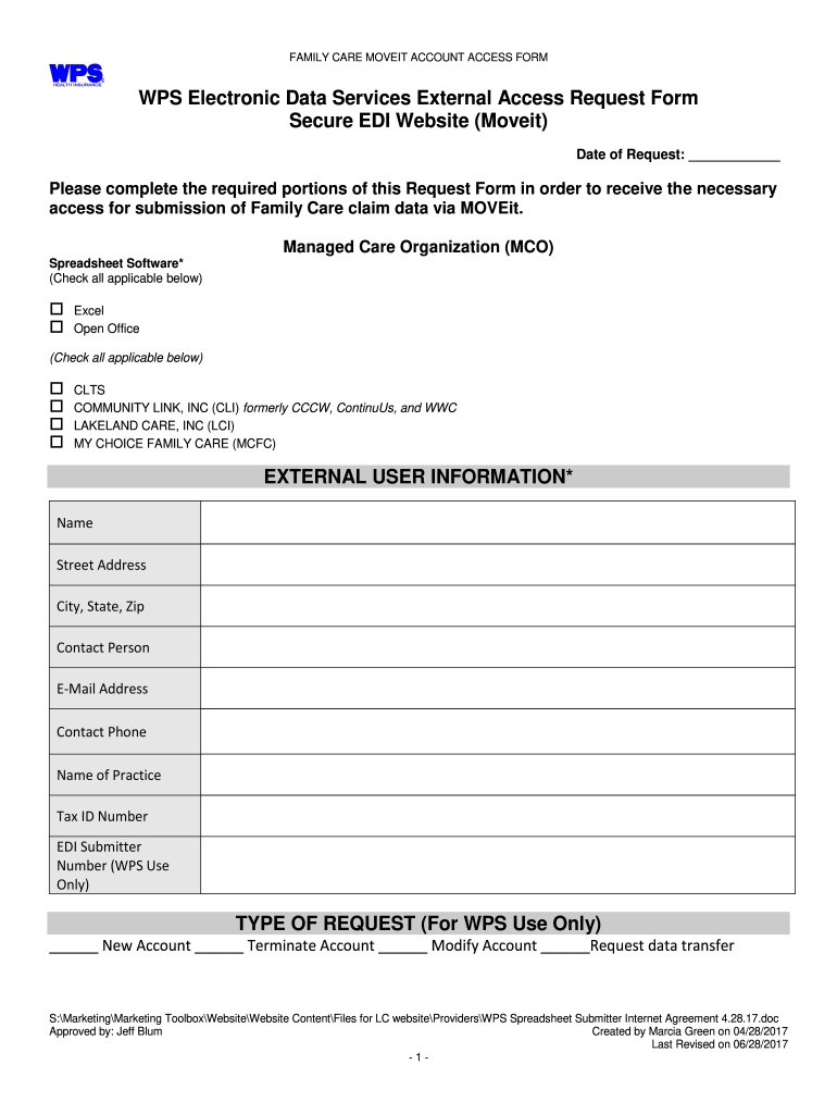  WPS Electronic Data Services External Access Request Form 2017-2024