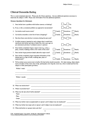 Clinical Dementia Rating CDR Knight Alzheimer&#039;s Disease  Form