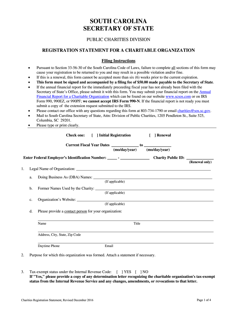 Sc Charitable Organization  Form