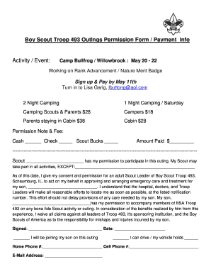 Boy Scout Permission Slip  Form