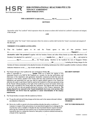 Tenancy Agreement HSR International Realtors Pte Ltd  Form