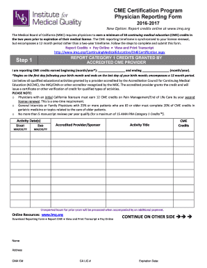 CME Certification Program Physician Reporting Form Step 1