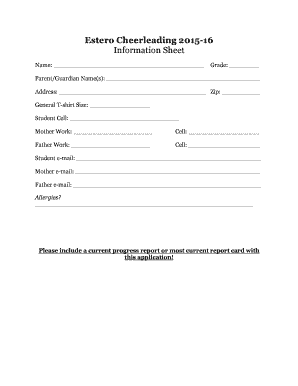 Cheerleading Application PDF Estero High School  Form