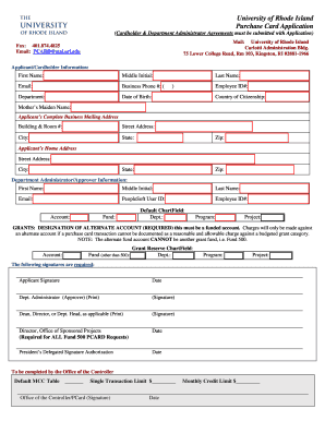 University of Rhode Island Purchase Card Application  Form