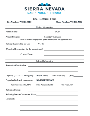 ENT Referral Form Sierra Nevada ENT