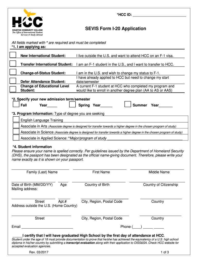  Sevis I 20 Application Form 2017