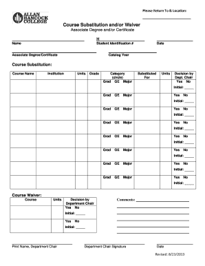 Course Substitution Andor Waiver Allan Hancock College  Form